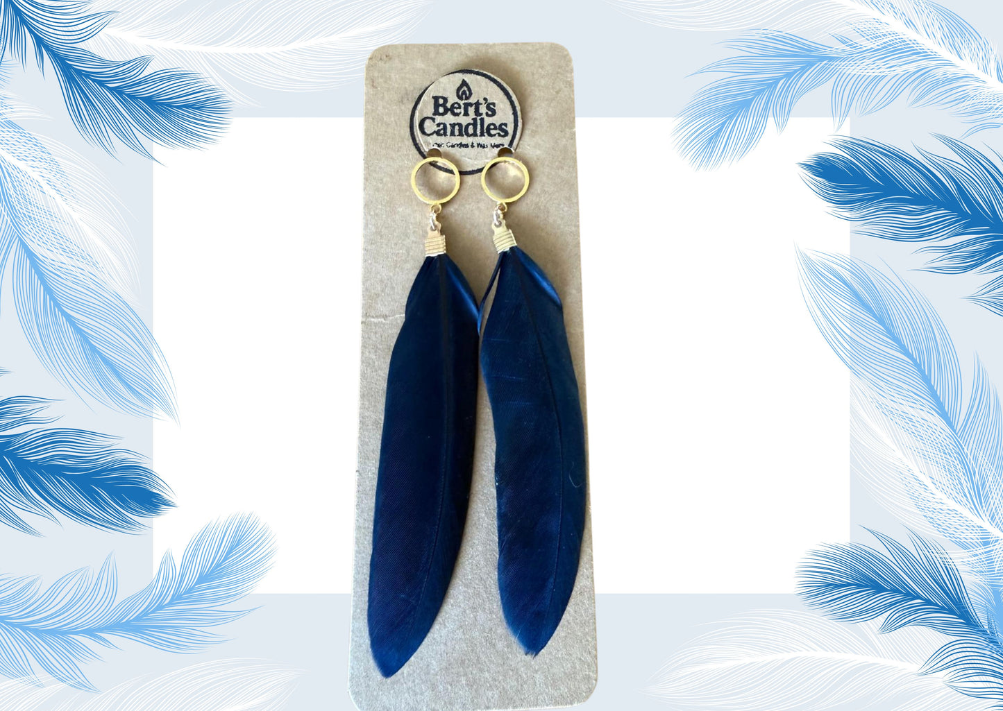 Blue feather drop earrings