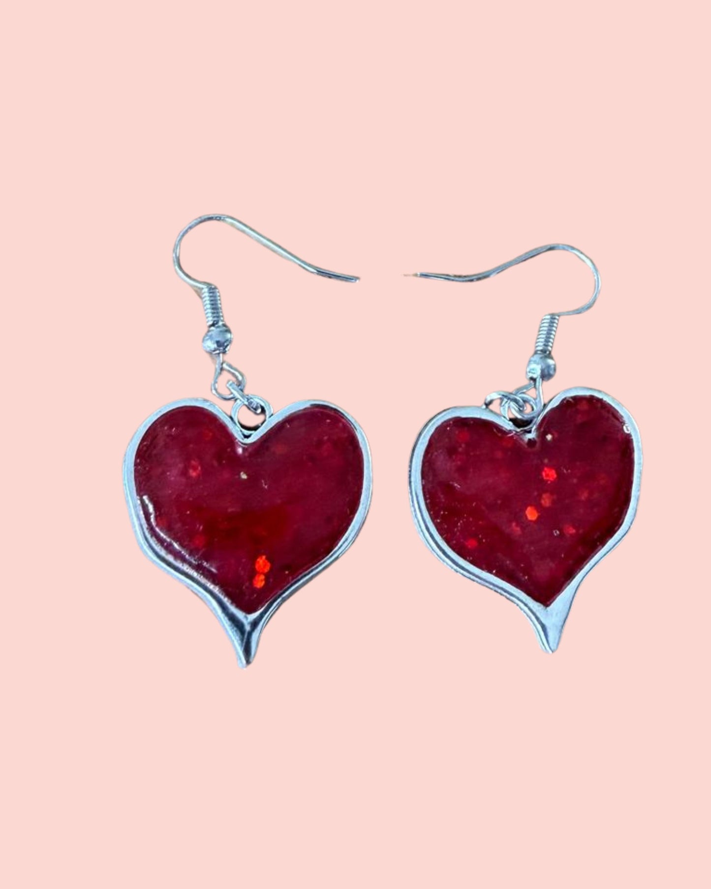 Silver bezel heart earrings