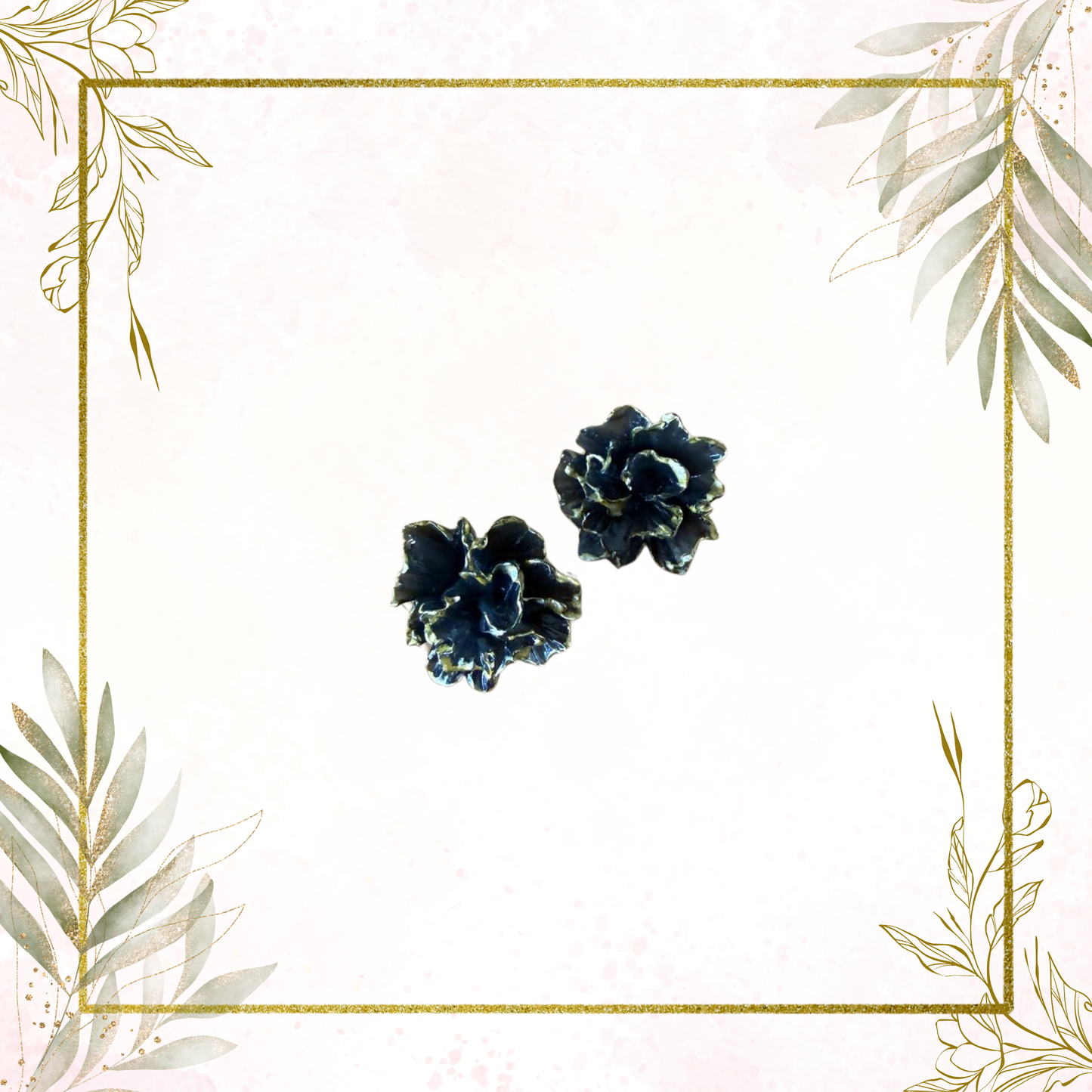 Black and gold ruffle stud earrings