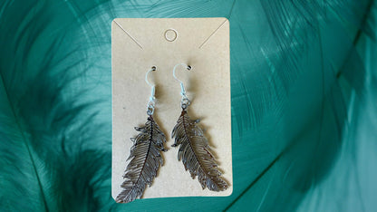 Silver feather drop earrings