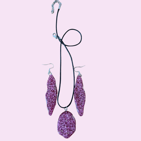 Sparkle pink drop earrings and necklace set