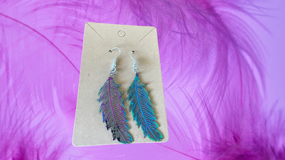 Rainbow feather drop earrings